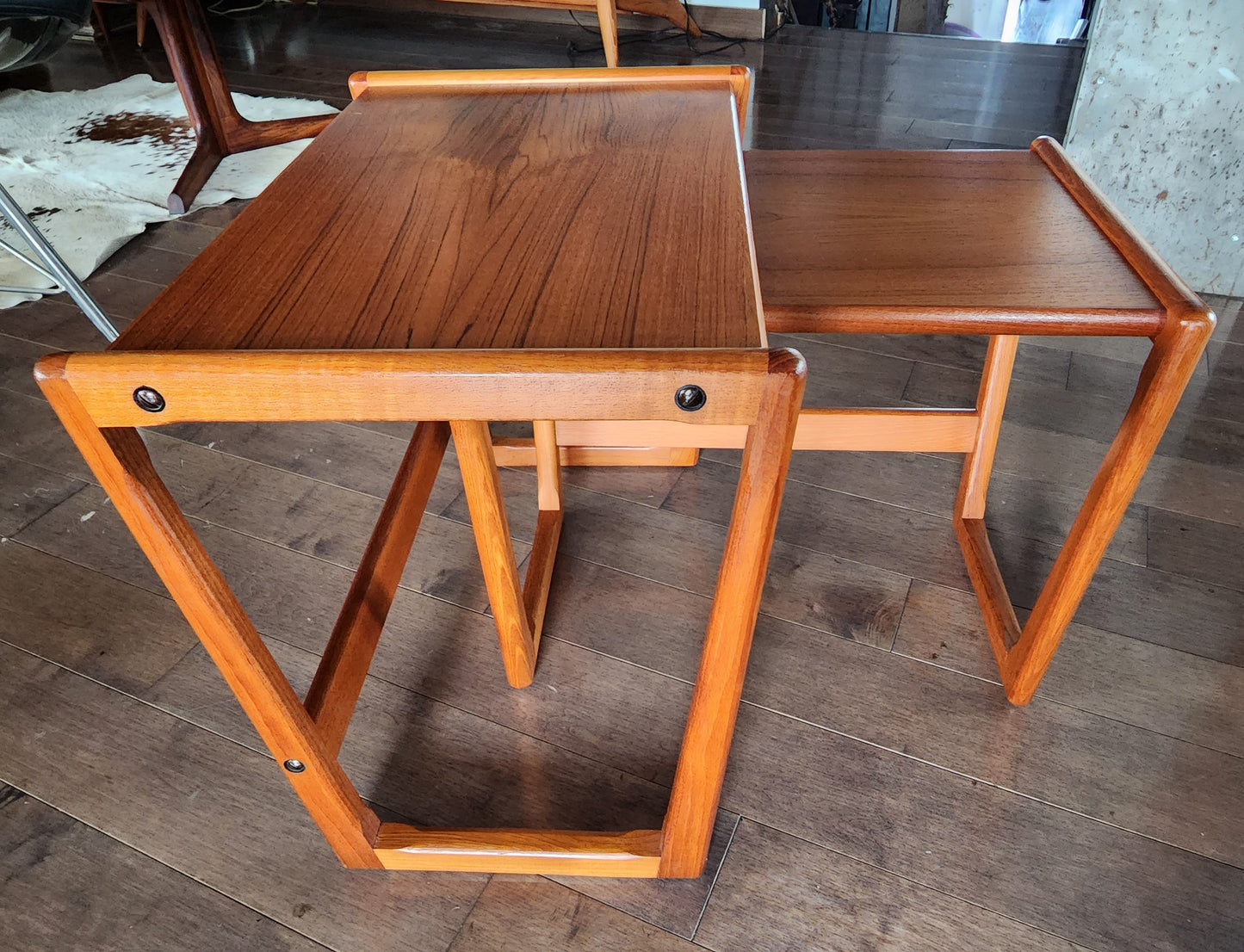 REFINISHED Danish Mid Century Modern 3 teak nesting / end tables