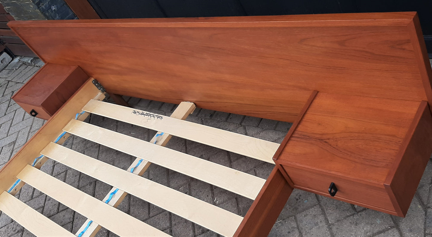 ON HOLD REFINISHED MCM Teak Platform Bed w floating nightstands Queen