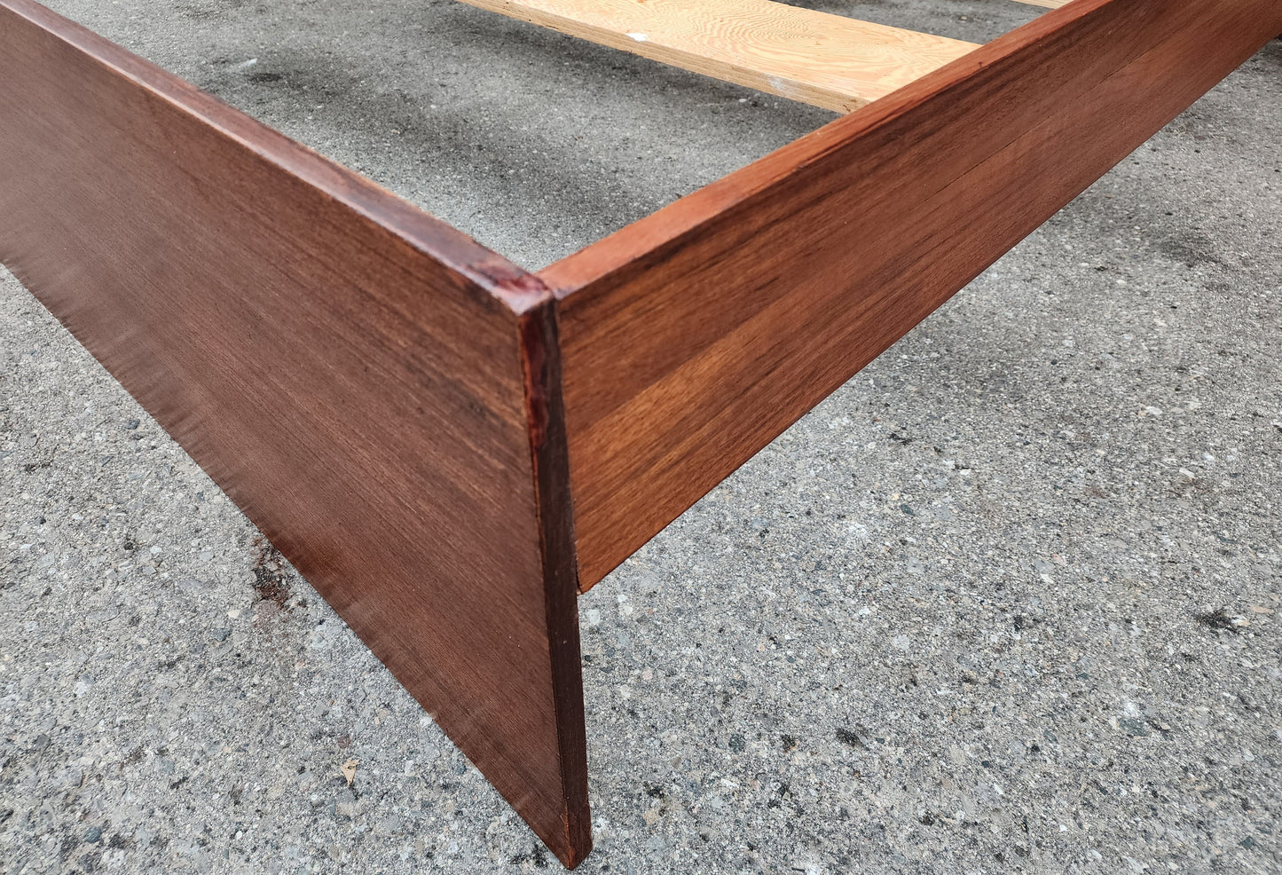 REFINISHED Mid Century Modern Teak Queen Bed w Floating Nightstands