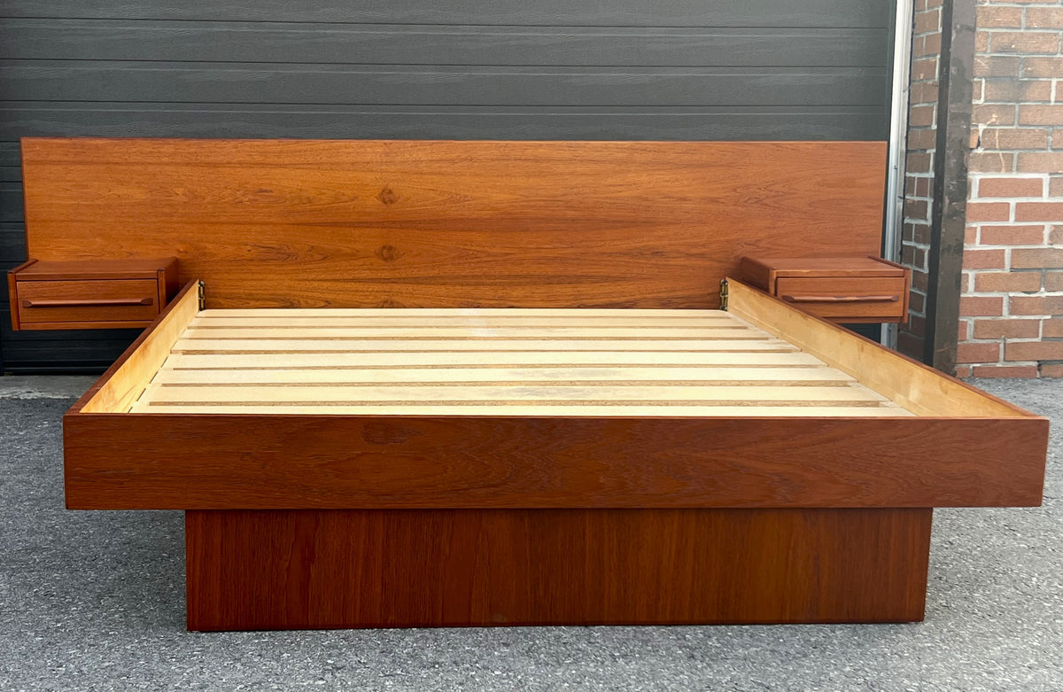 REFINISHED Mid Century Modern Teak Queen Bed w Nightstands & Tallboy