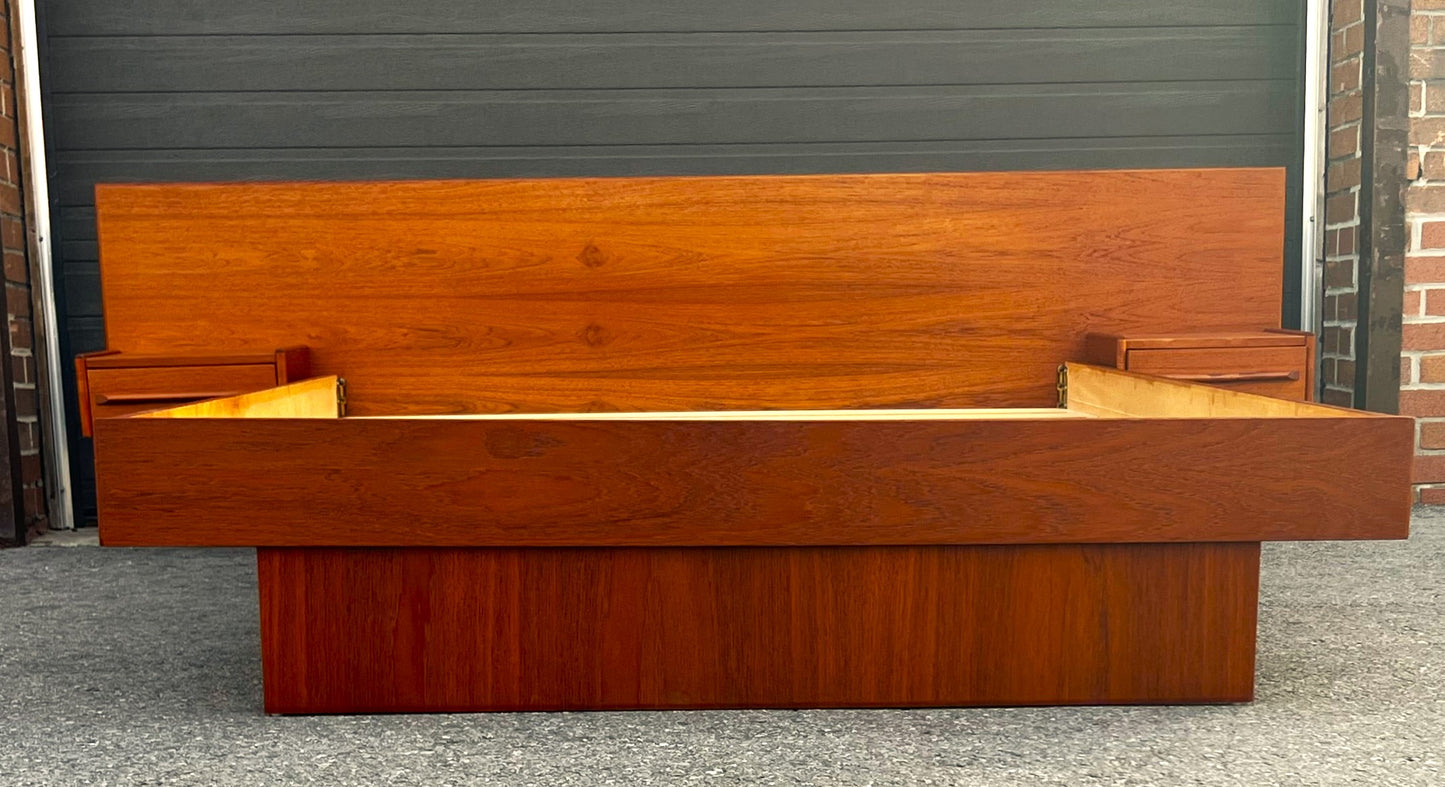 REFINISHED Mid Century Modern Teak Queen Bed w Nightstands & Tallboy