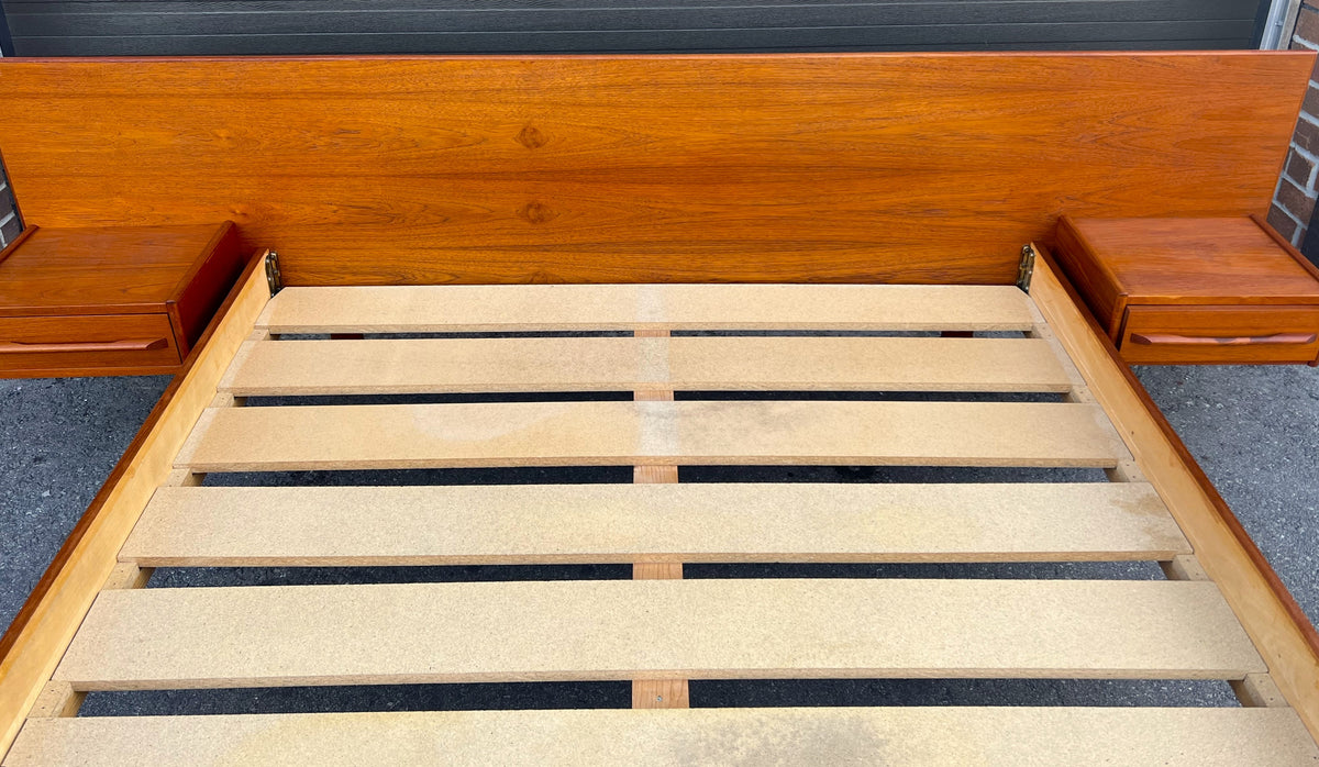 REFINISHED Mid Century Modern Teak Queen Bed w Nightstands & Tallboy
