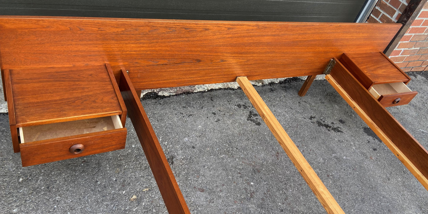 REFINISHED Mid Century Modern Teak Bed w floating nightstands Double