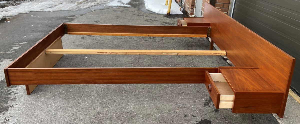 REFINISHED Mid Century Modern Teak Bed w floating nightstands Double