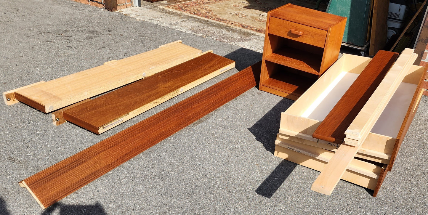 REFINISHED Queen Mid Century Modern Teak Bed w nightstands & 2 storage drawers