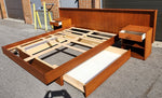 REFINISHED Queen Mid Century Modern Teak Bed w nightstands & 2 storage drawers 11