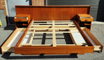 REFINISHED Queen Mid Century Modern Teak Bed w nightstands & 2 storage drawers 5