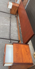 REFINISHED Mid Century Modern Teak KING Bed Headboard & 2 Nightstands 4