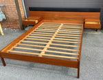 REFINISHED Mid Century Modern Teak Bed w floating nightstands Queen by Reff, PERFECT 6