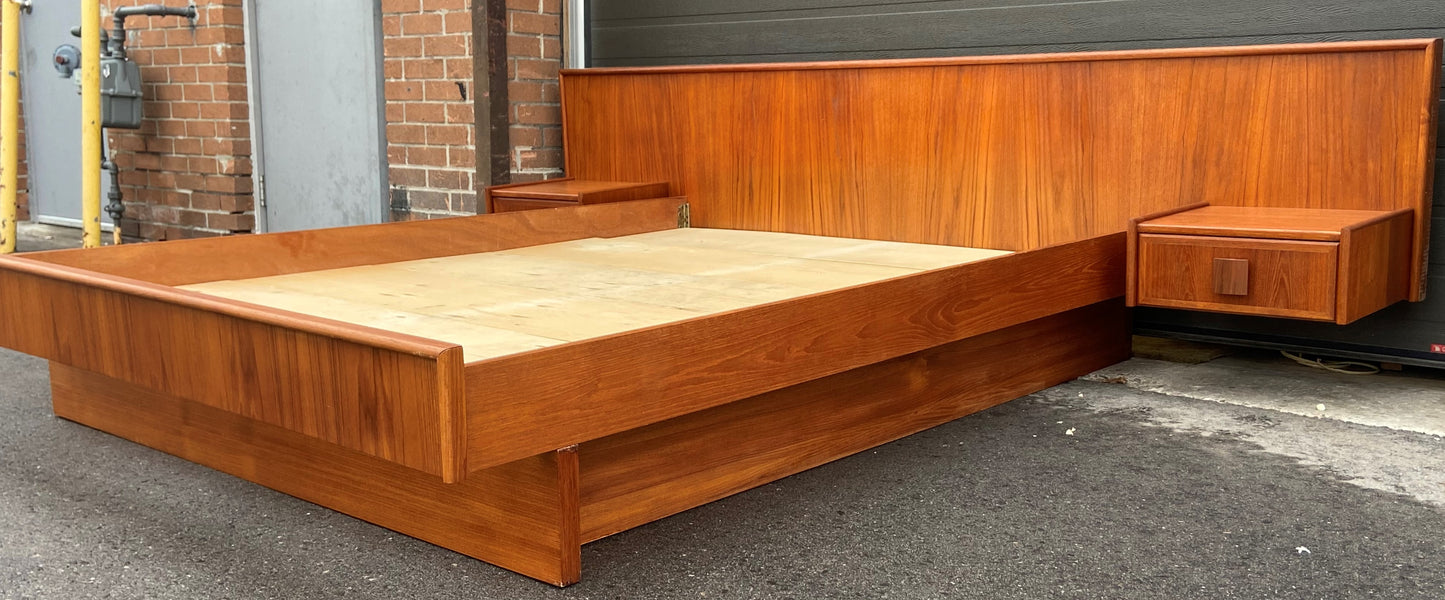 REFINISHED MCM Teak dresser, highboy & Queen platform bed w floating nightstands