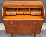 REFINISHED Swedish Mid Century Modern Teak Roll Top Secretary Desk 35