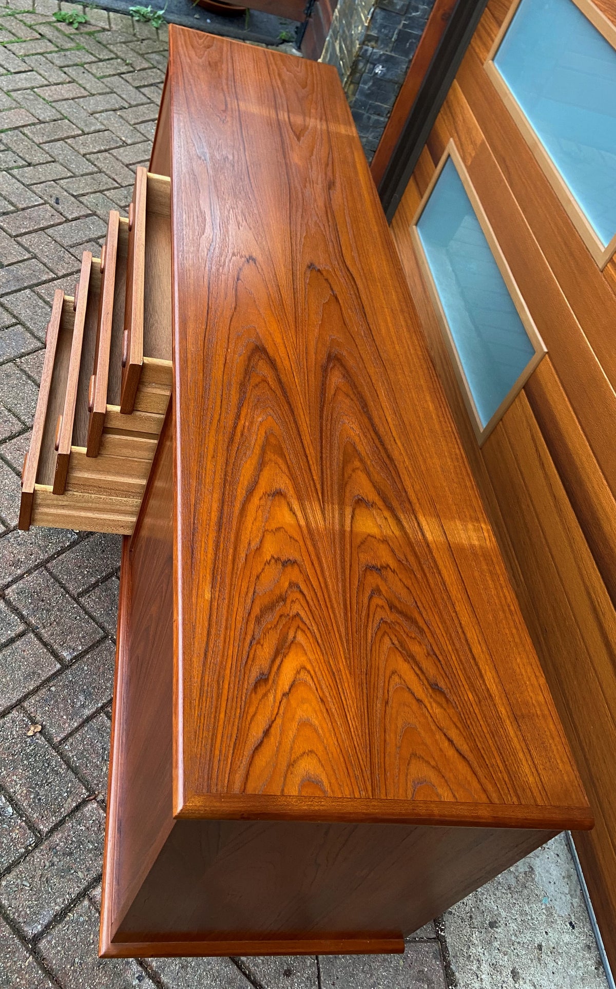 REFINISHED Mid Century Modern Teak Sideboard Credenza Narrow 6 ft