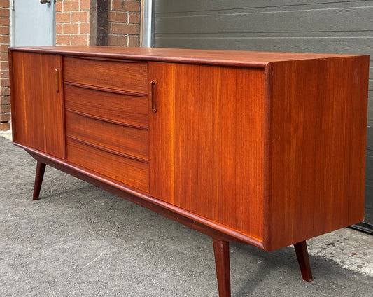 REFINISHED Danish MCM Teak sideboard Credenza TV Console 6 ft, narrow, PERFECT