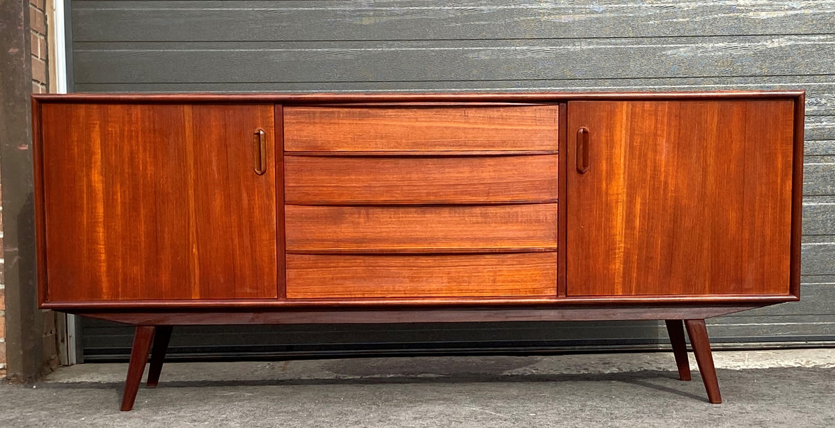 REFINISHED Danish MCM Teak sideboard Credenza TV Console 6 ft, narrow, PERFECT