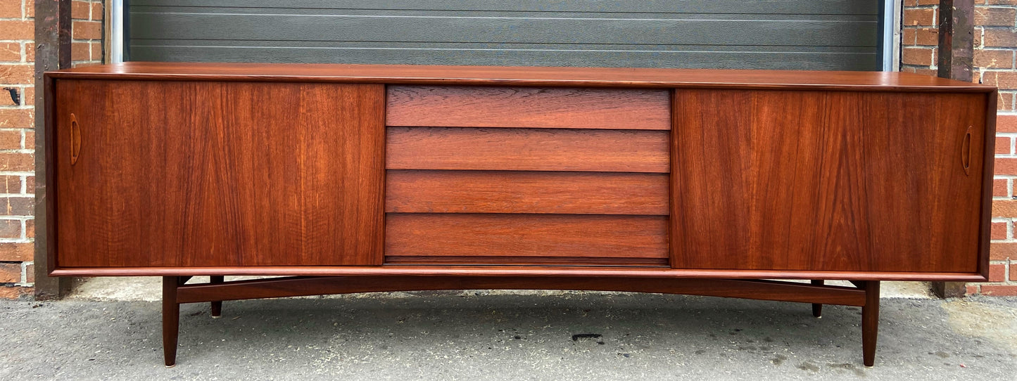 REFINISHED Danish Mid Century Modern Teak Sideboard 8 ft, Perfect