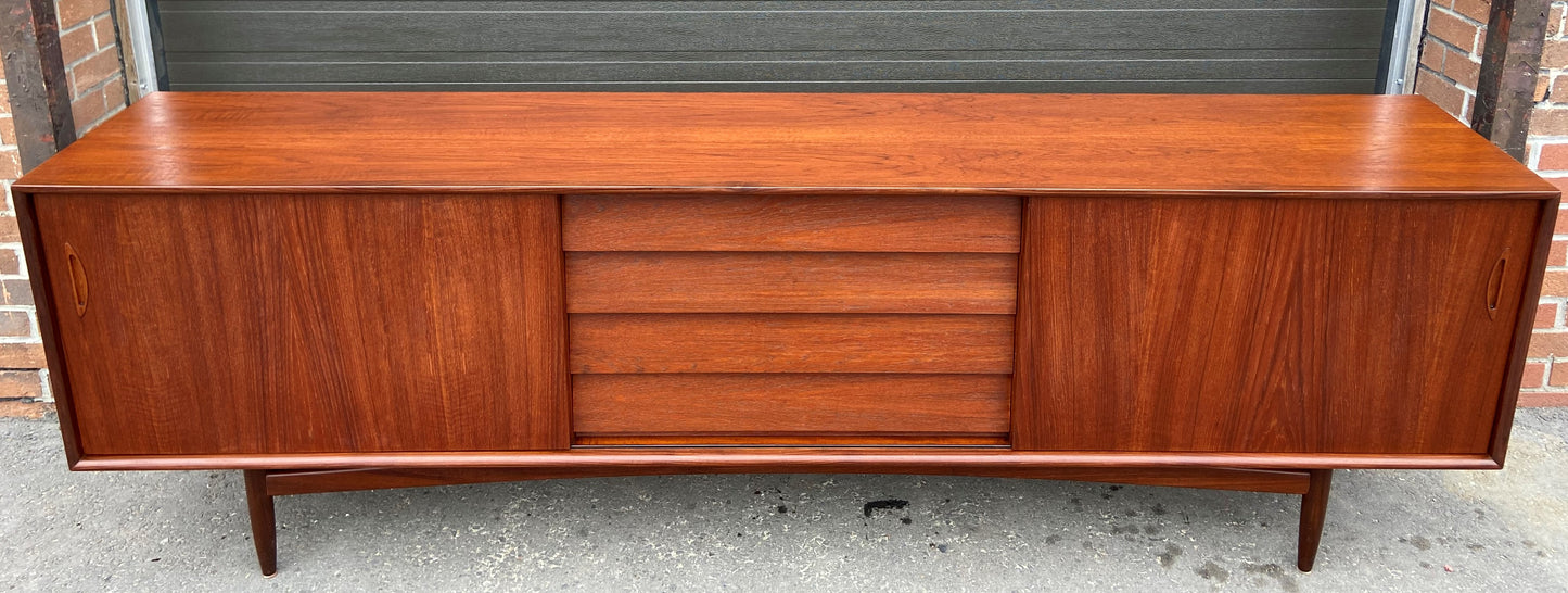 REFINISHED Danish Mid Century Modern Teak Sideboard 8 ft, Perfect