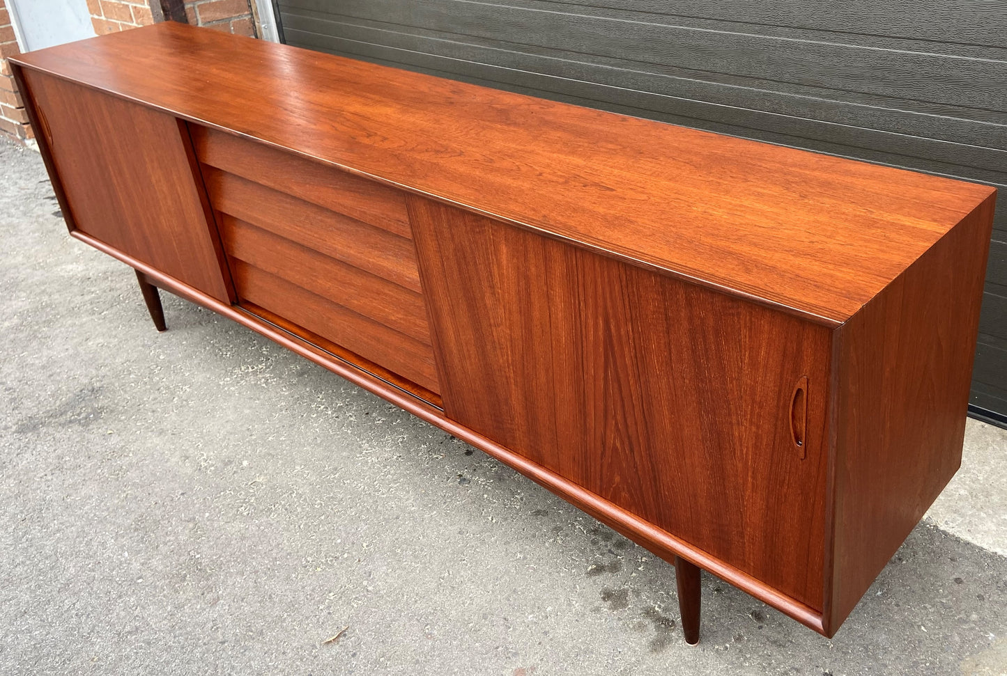 REFINISHED Danish Mid Century Modern Teak Sideboard 8 ft, Perfect