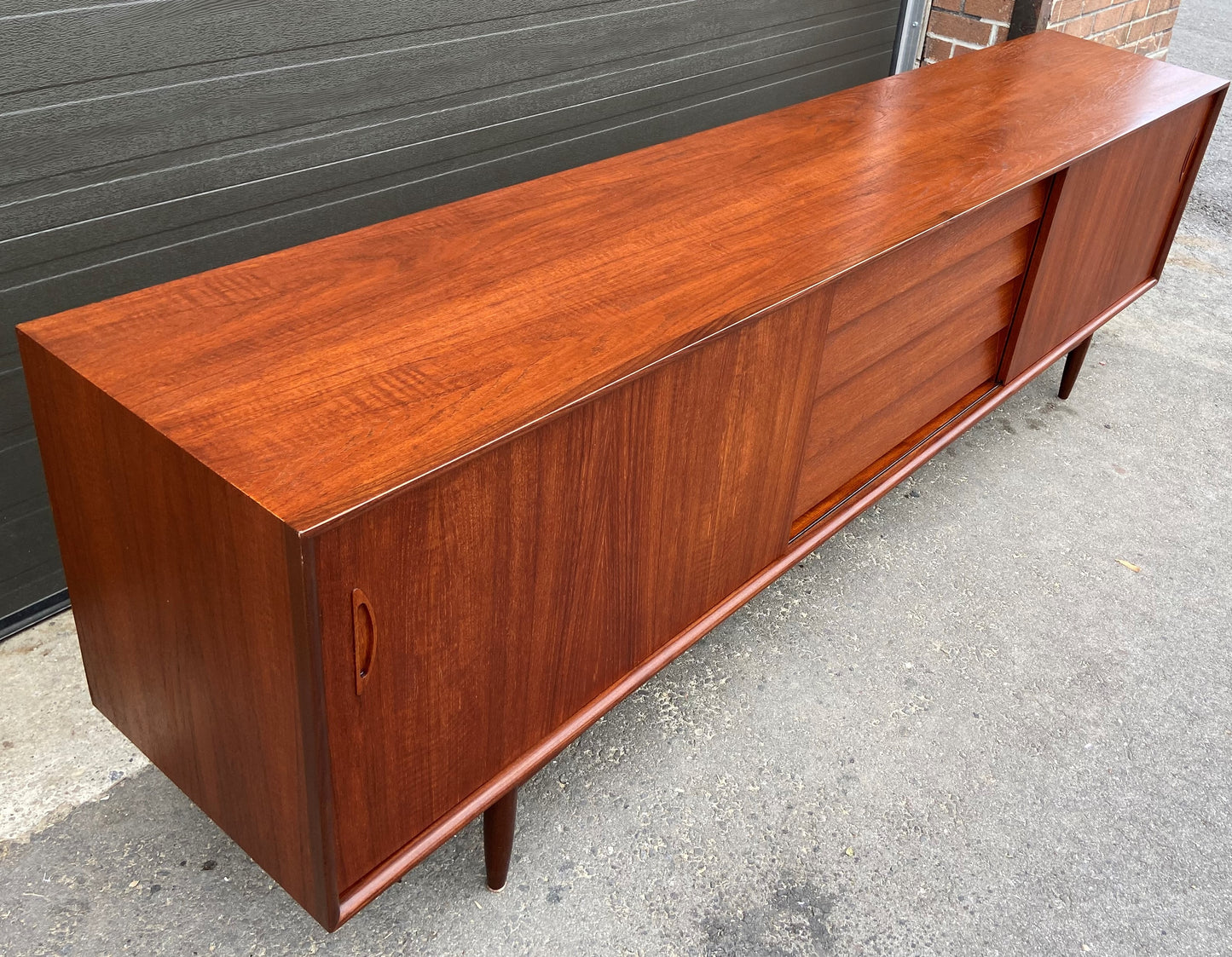 REFINISHED Danish Mid Century Modern Teak Sideboard 8 ft, Perfect