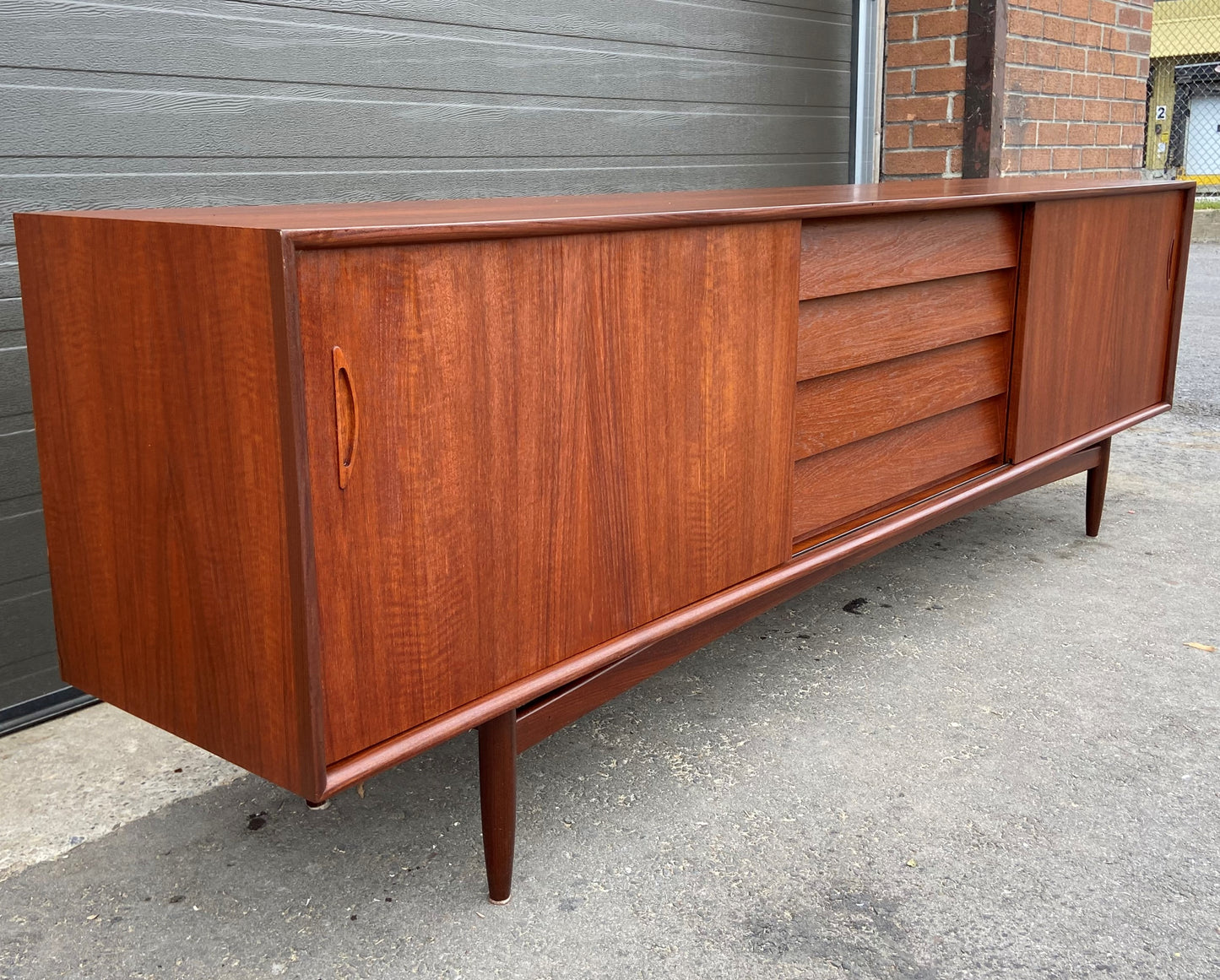 REFINISHED Danish Mid Century Modern Teak Sideboard 8 ft, Perfect