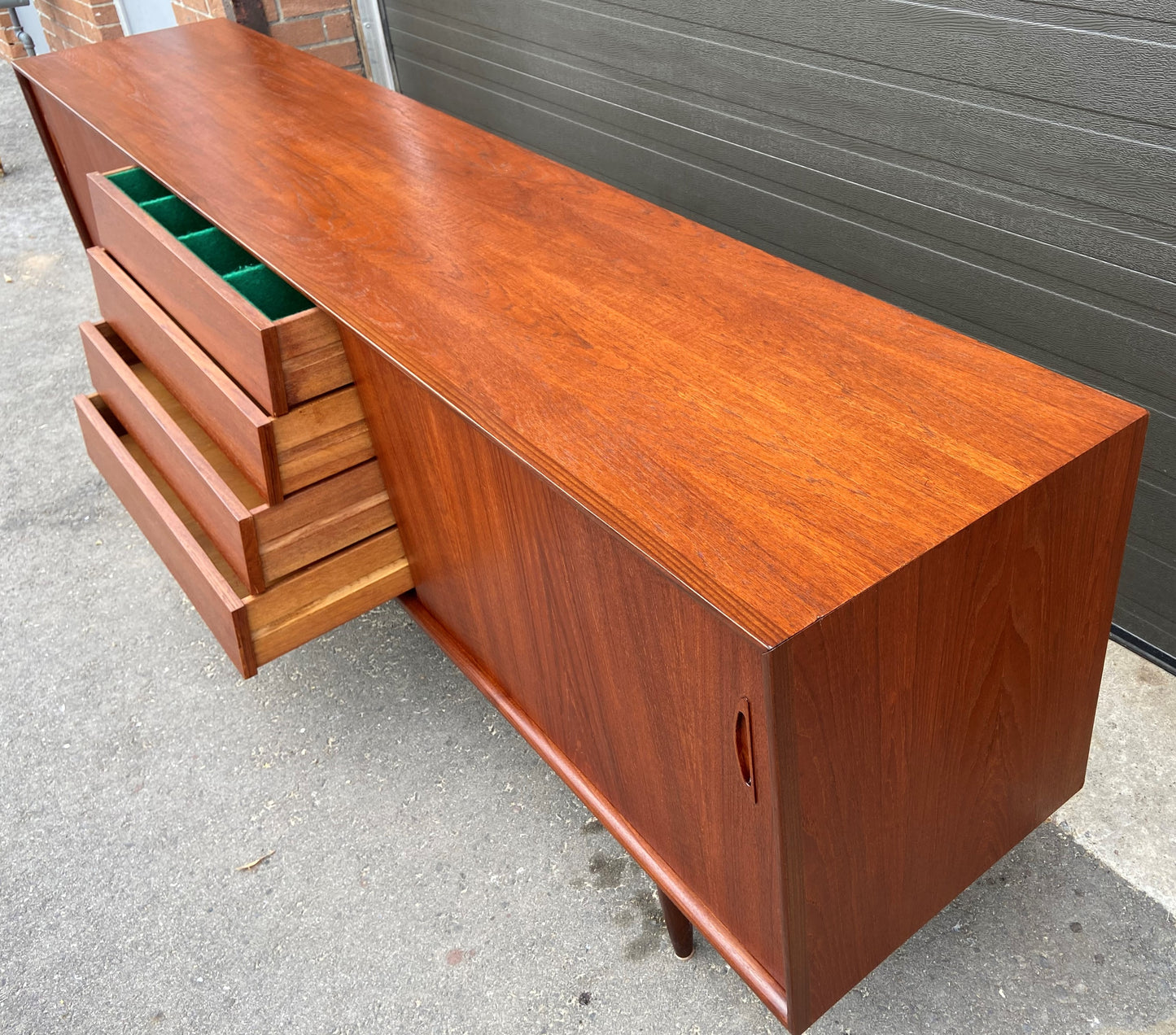 REFINISHED Danish Mid Century Modern Teak Sideboard 8 ft, Perfect