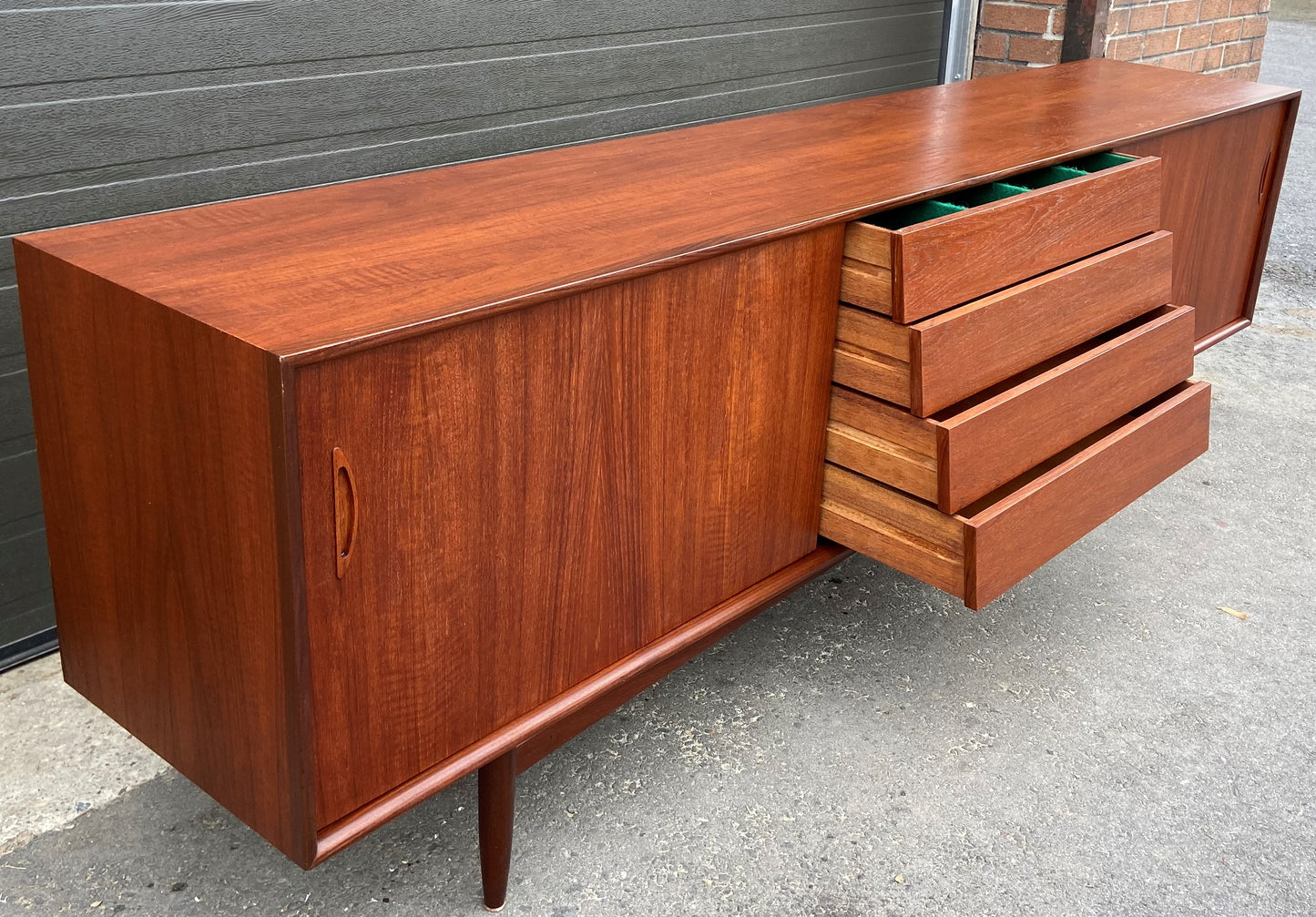 REFINISHED Danish Mid Century Modern Teak Sideboard 8 ft, Perfect