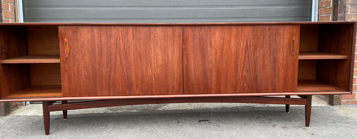 REFINISHED Danish Mid Century Modern Teak Sideboard 8 ft, Perfect