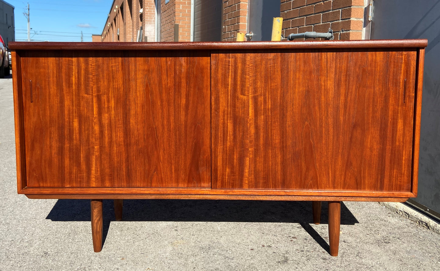 REFINISHED Danish Mid Century Modern Teak High Sideboard 62"