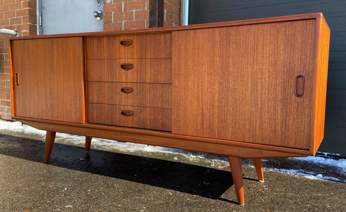 REFINISHED Danish Mid Century Modern Teak Sideboard, 71.75" Narrow, Perfect