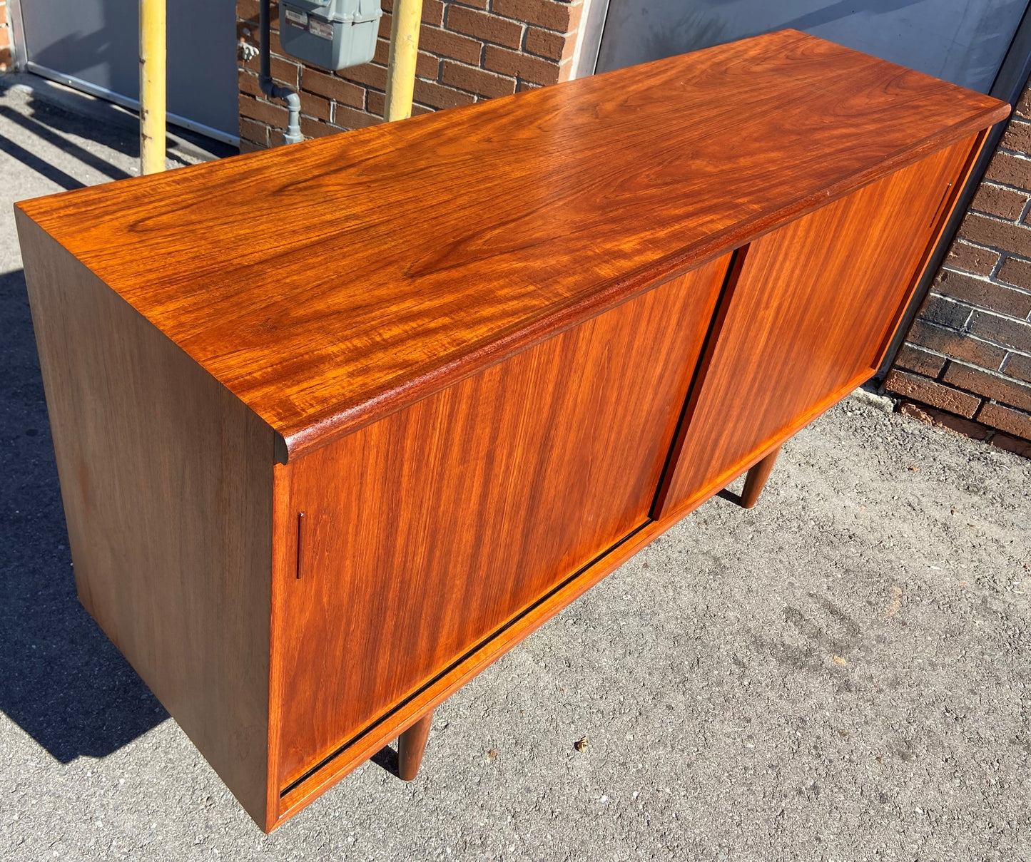 REFINISHED Danish Mid Century Modern Teak High Sideboard 62"