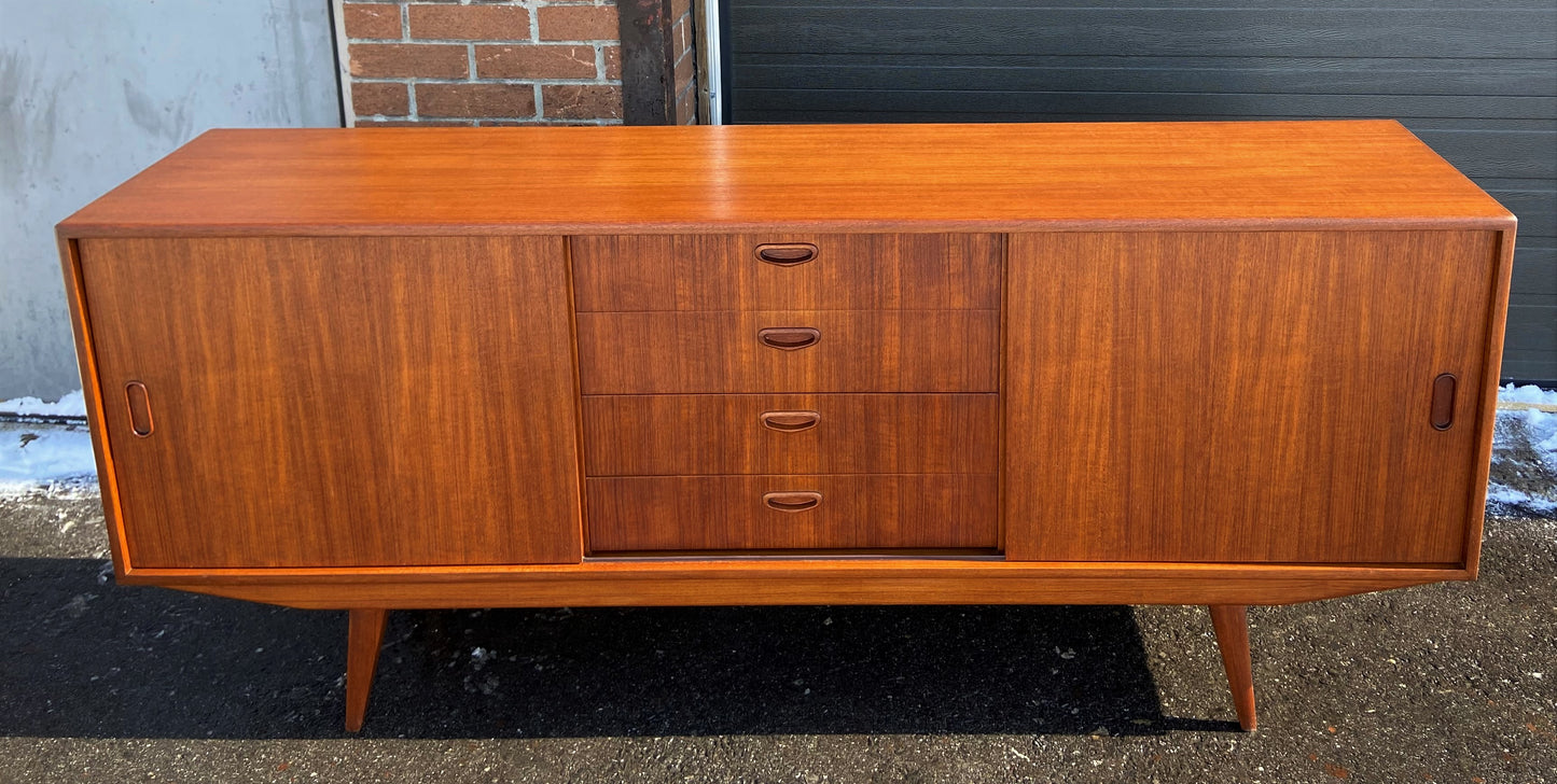 REFINISHED Danish Mid Century Modern Teak Sideboard, 71.75" Narrow, Perfect