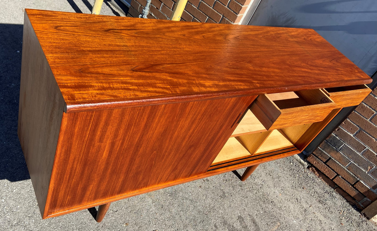 REFINISHED Danish Mid Century Modern Teak High Sideboard 62"