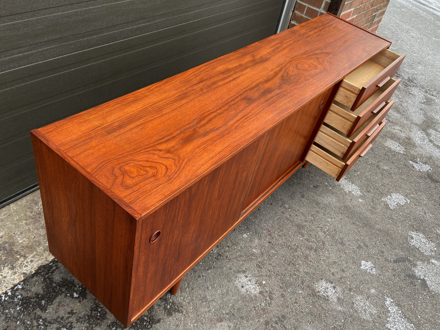 REFINISHED Mid Century Modern Teak Sideboard Narrow 71"