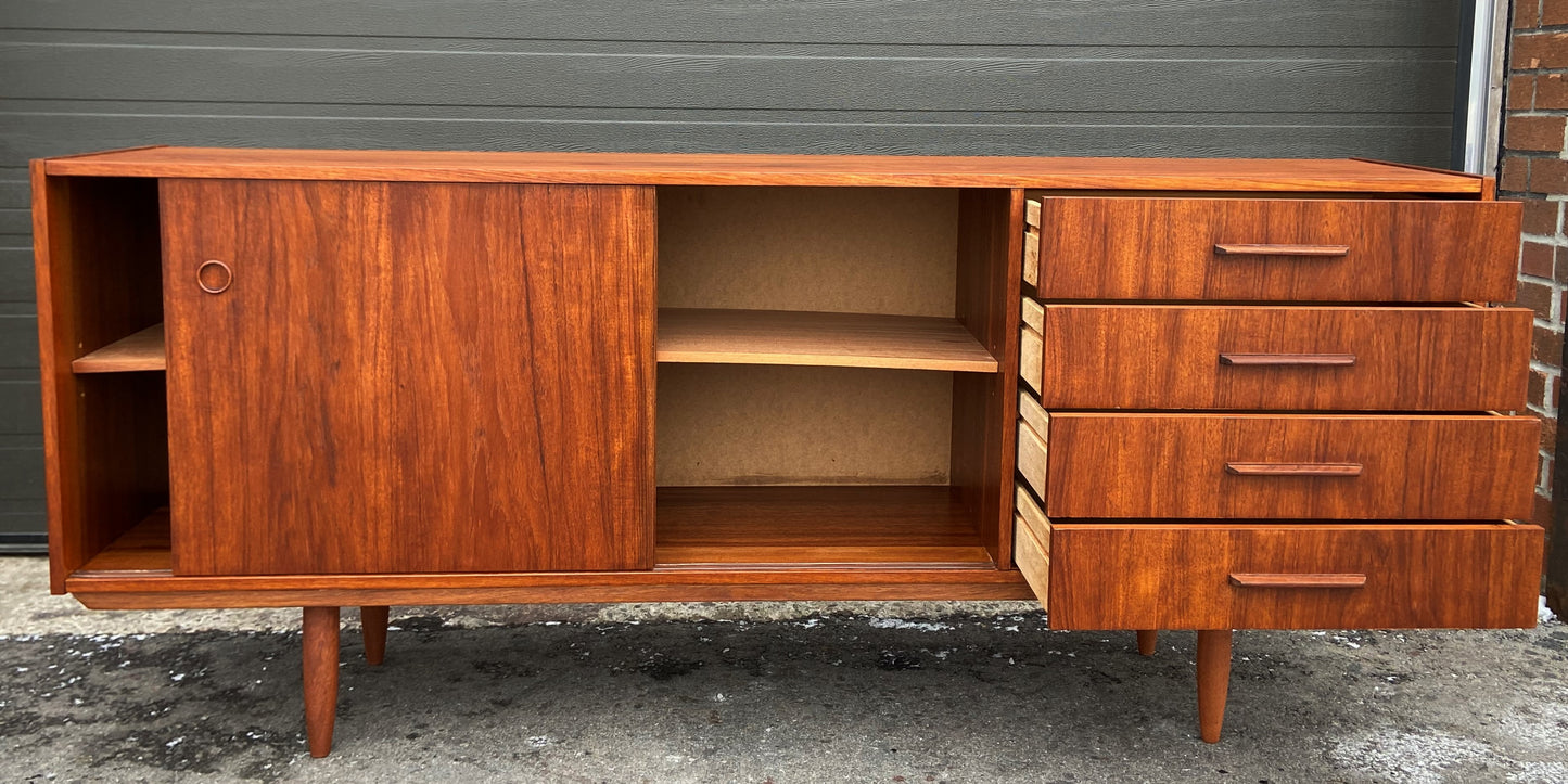 REFINISHED Mid Century Modern Teak Sideboard Narrow 71"