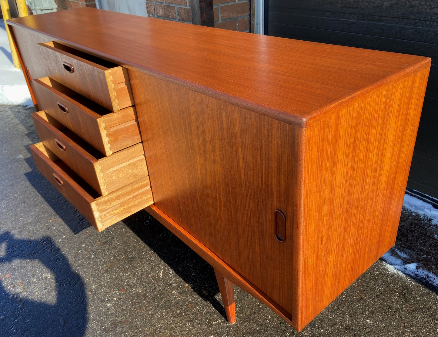 REFINISHED Danish Mid Century Modern Teak Sideboard, 71.75" Narrow, Perfect