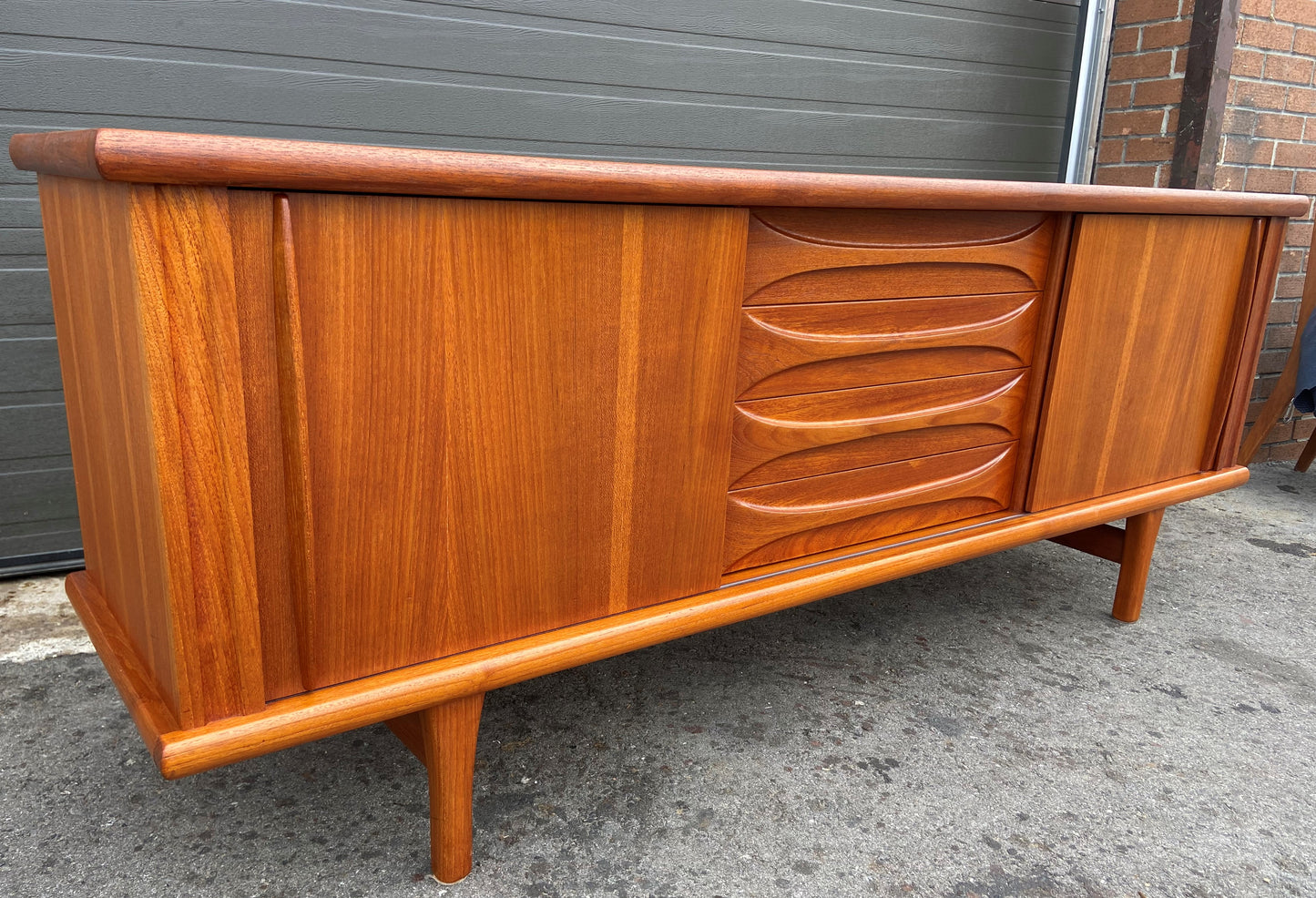 REFINISHED Mid Century Modern Teak Sideboard by Huber 77.75", Perfect