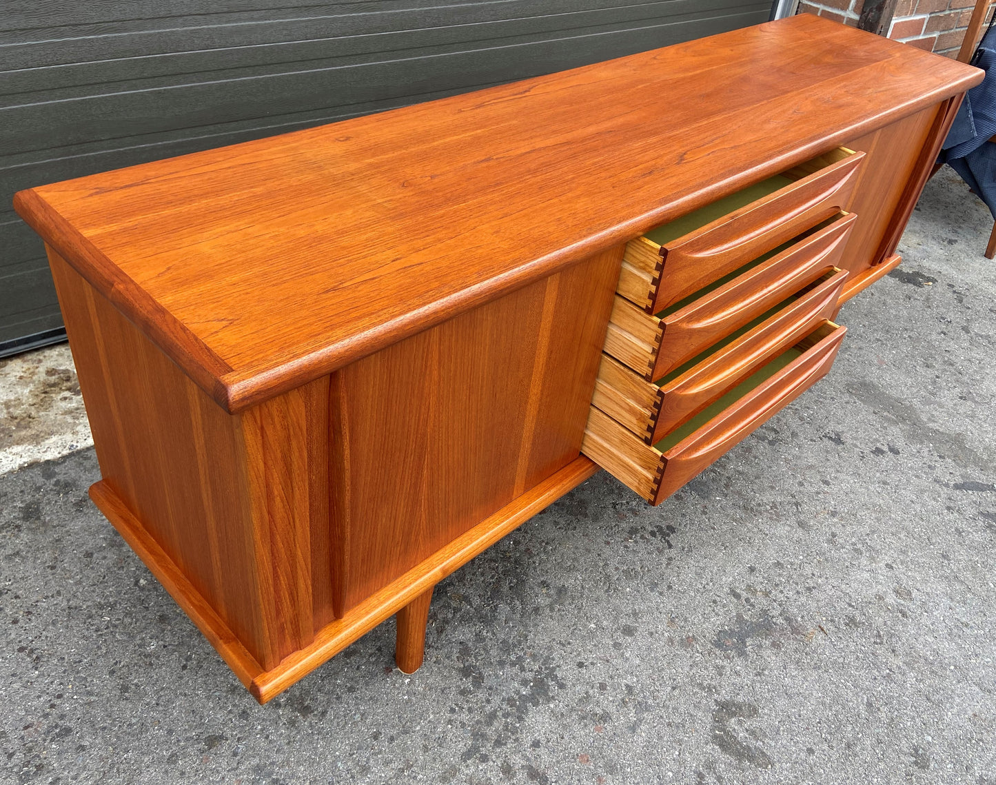 REFINISHED Mid Century Modern Teak Sideboard by Huber 77.75", Perfect