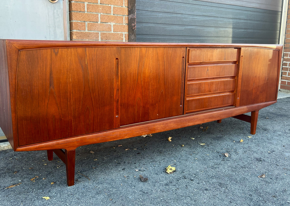 REFINISHED Danish Mid Century Modern Teak Sideboard 7 ft