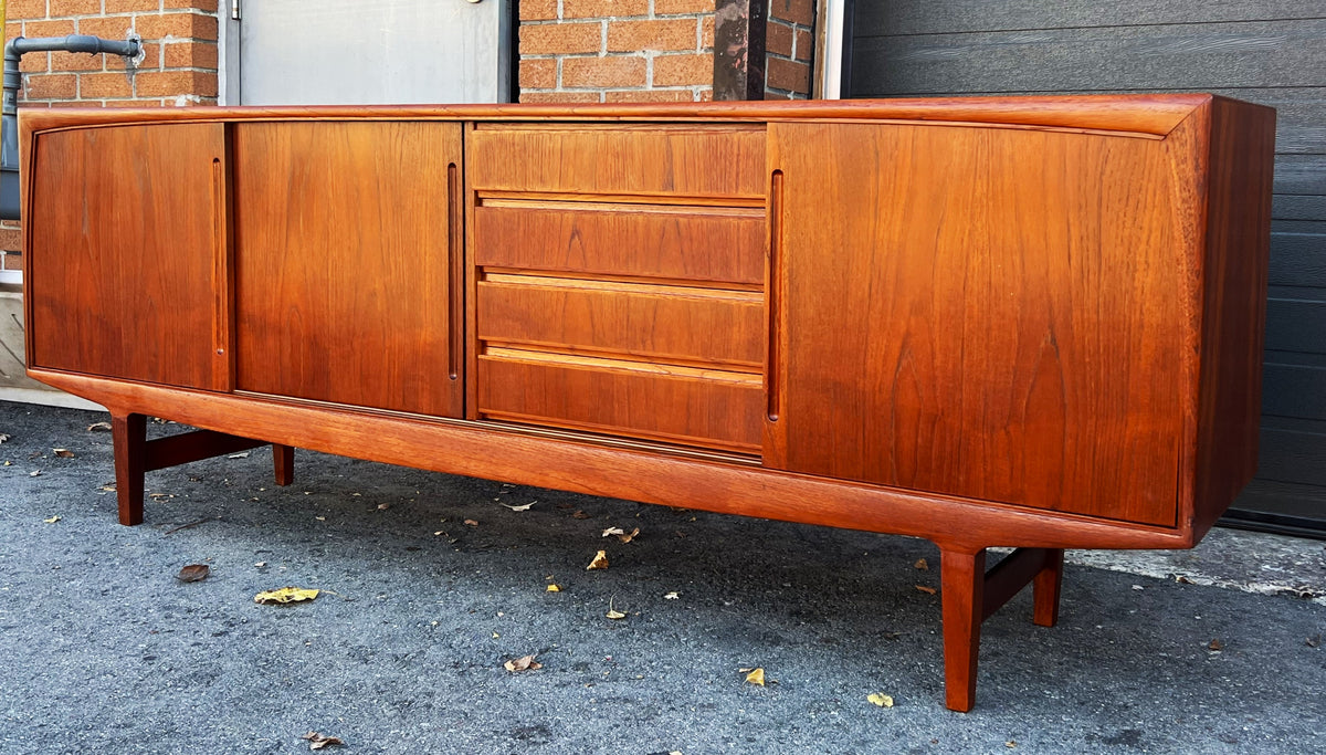 REFINISHED Danish Mid Century Modern Teak Sideboard 7 ft