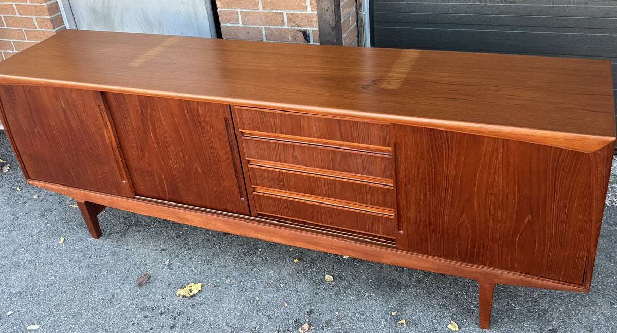 REFINISHED Danish Mid Century Modern Teak Sideboard 7 ft