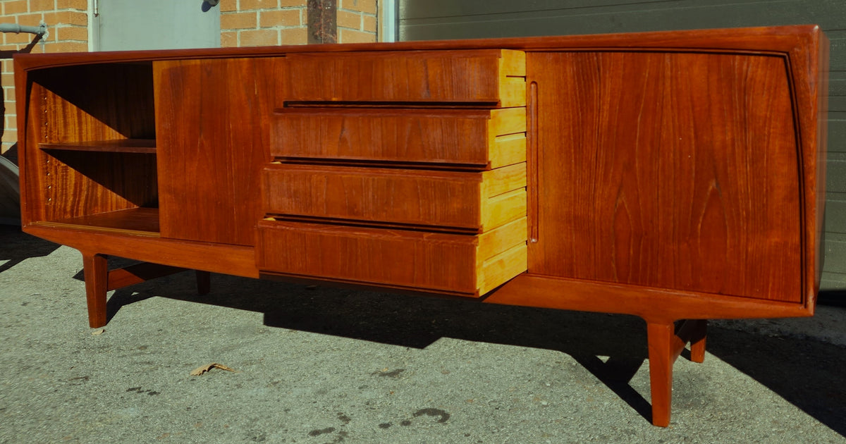 REFINISHED Danish Mid Century Modern Teak Sideboard 7 ft