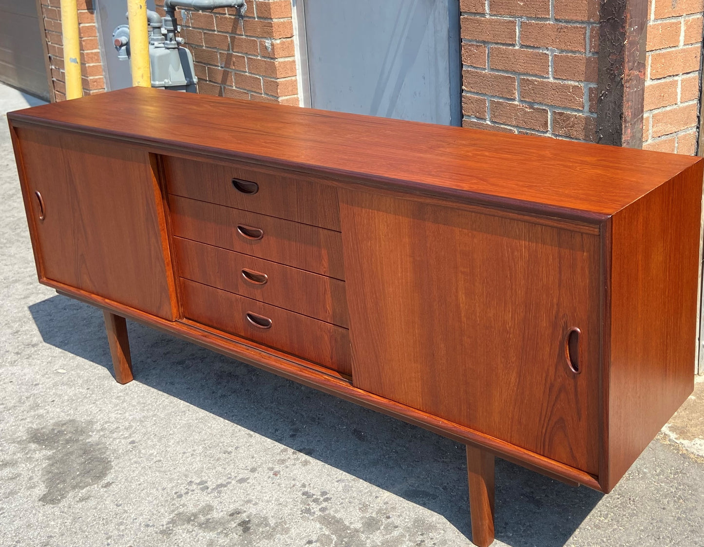 REFINISHED Mid Century Modern Teak Sideboard Credenza Narrow 71"