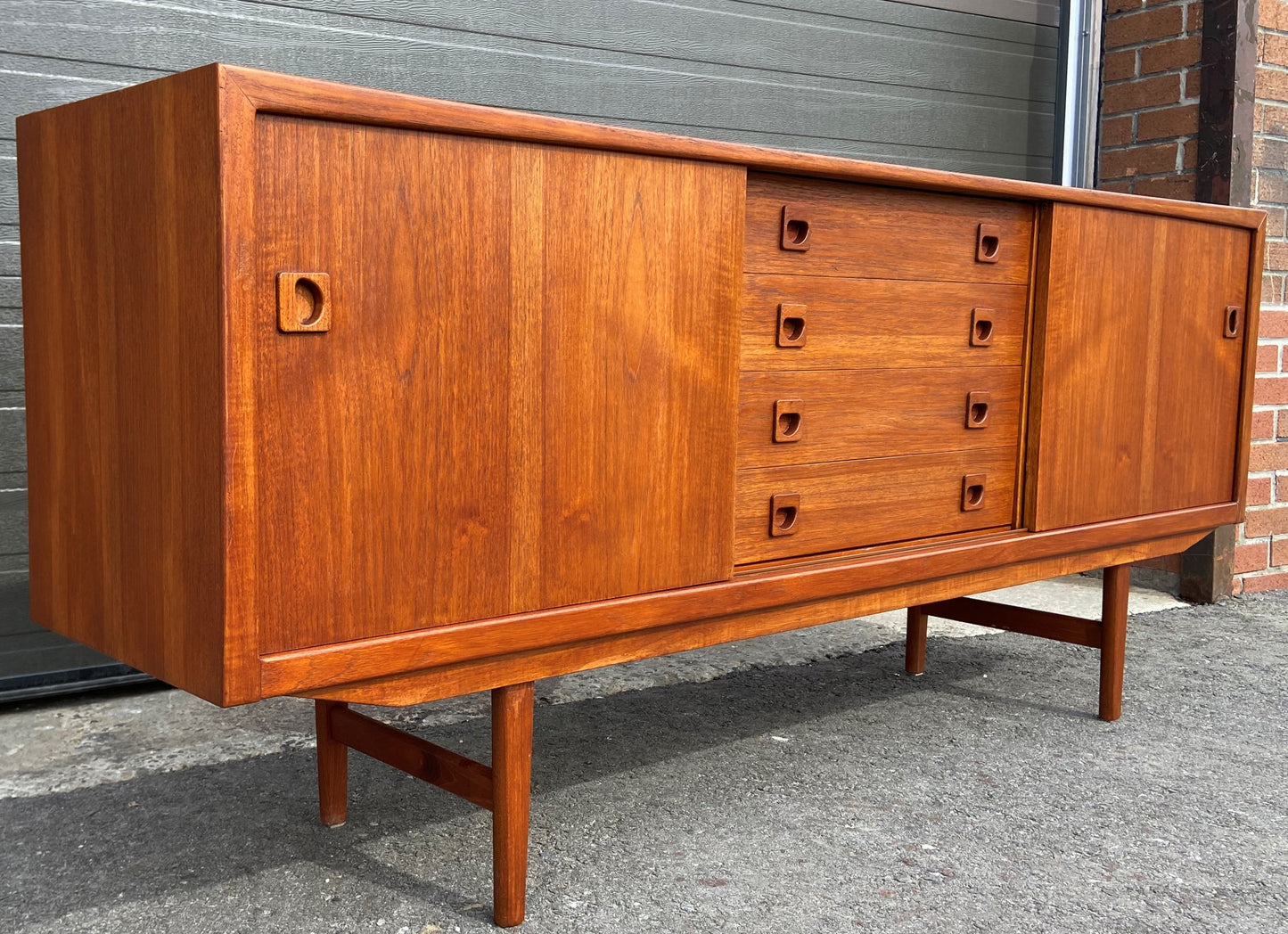 REFINISHED Danish Mid Century Modern Teak Sideboard Narrow, 6 ft