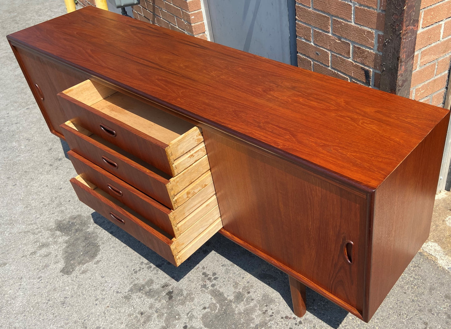 REFINISHED Mid Century Modern Teak Sideboard Credenza Narrow 71"