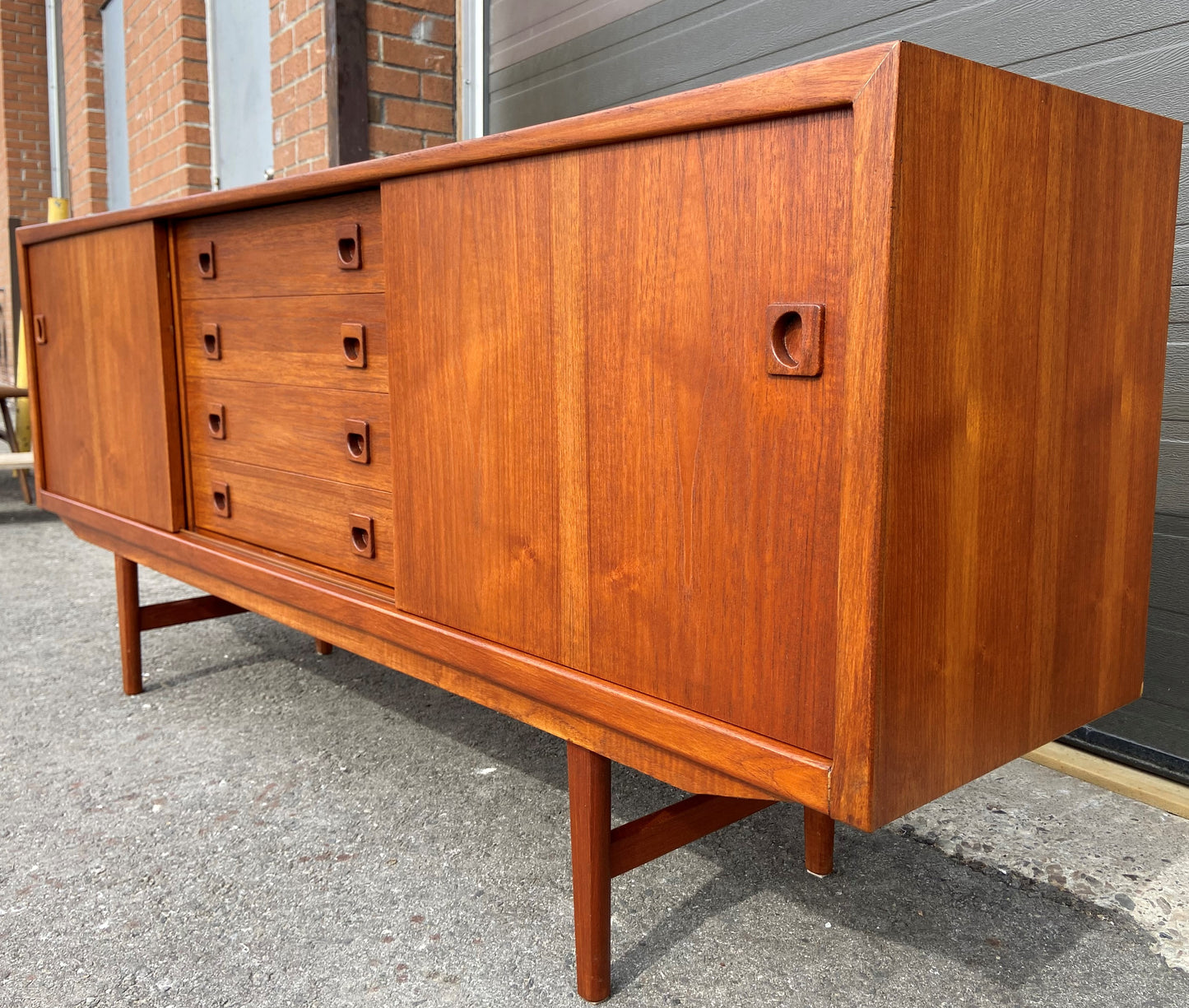 REFINISHED Danish Mid Century Modern Teak Sideboard Narrow, 6 ft