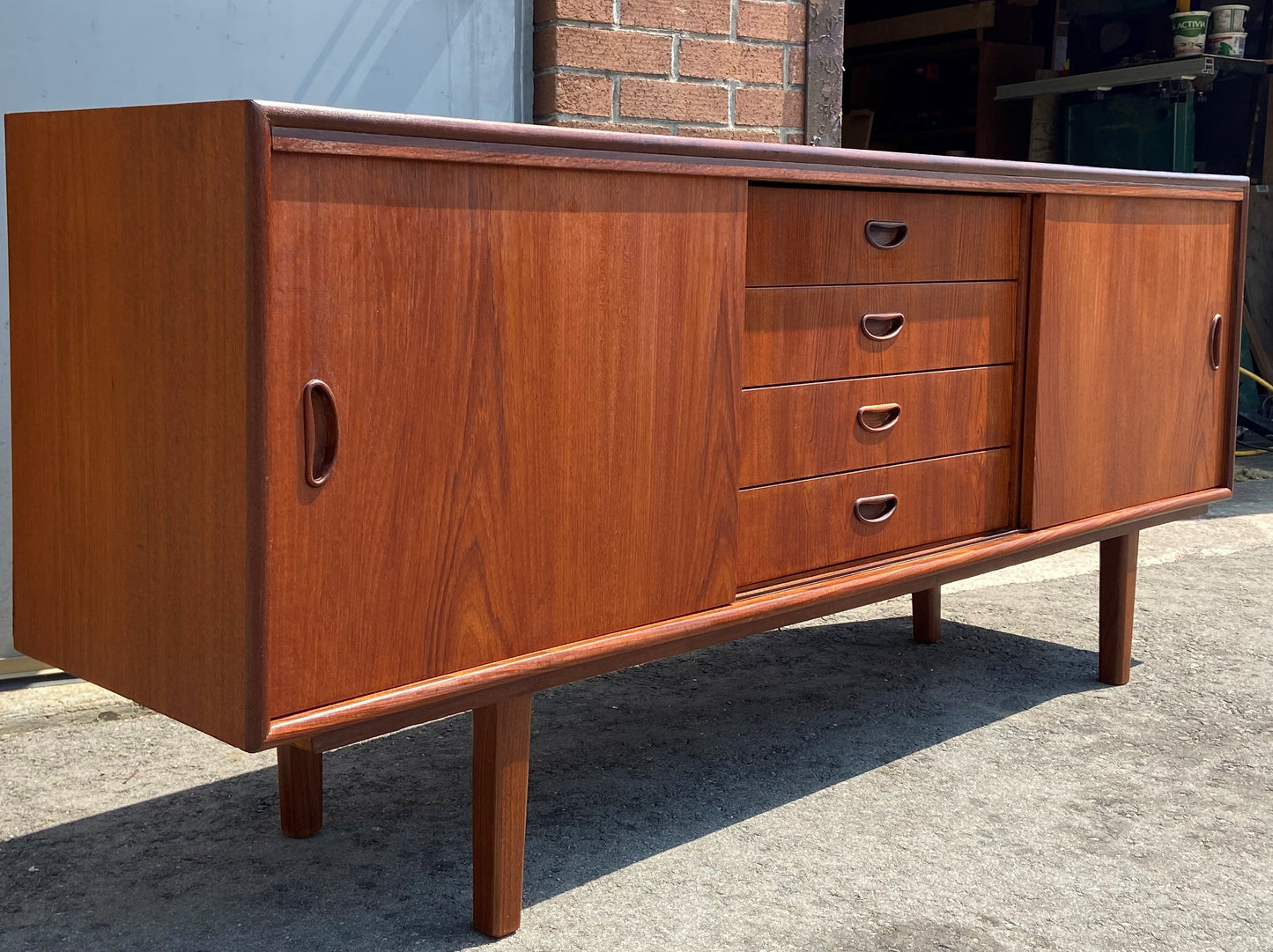 REFINISHED Mid Century Modern Teak Sideboard Credenza Narrow 71"