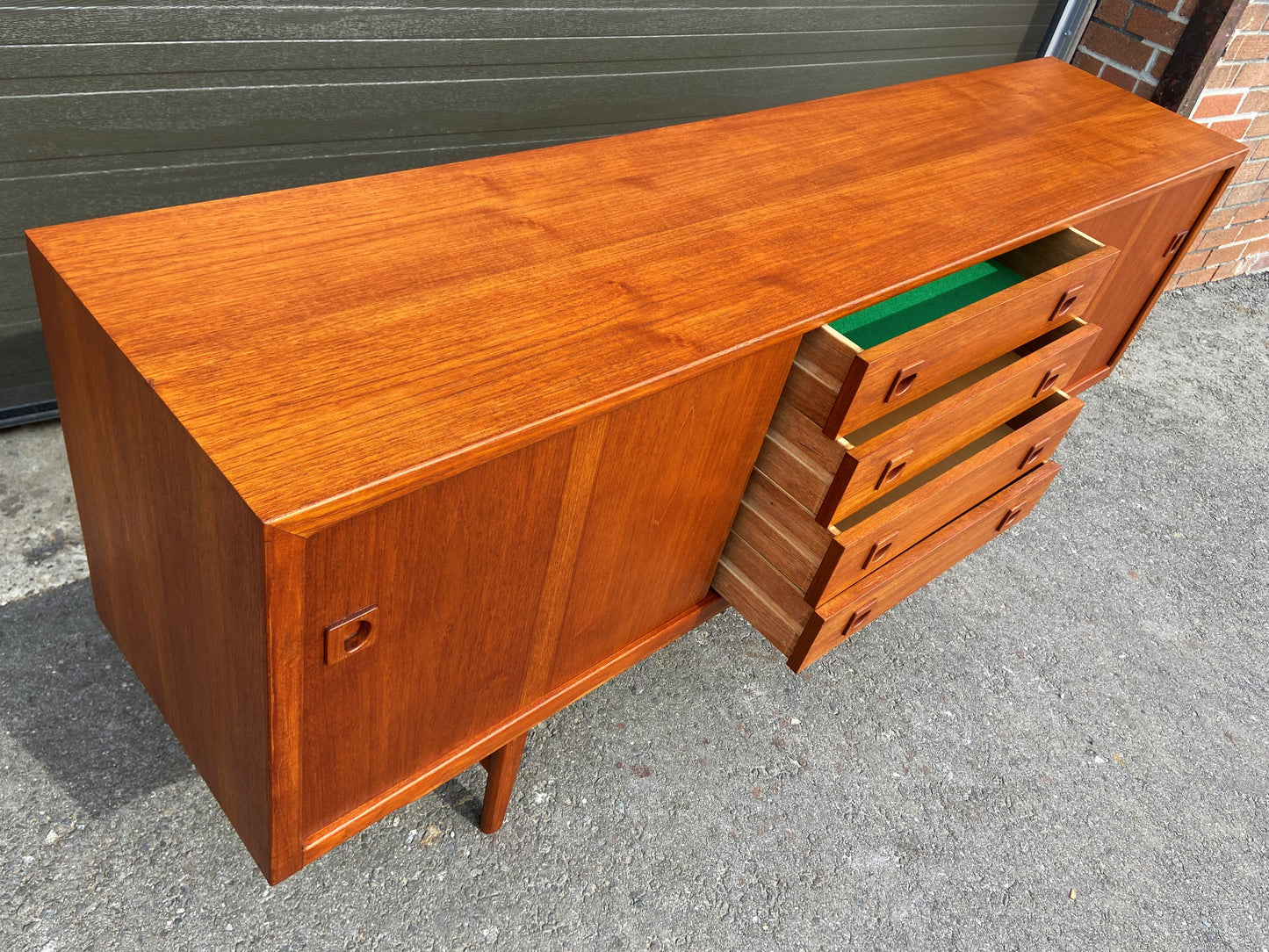 REFINISHED Danish Mid Century Modern Teak Sideboard Narrow, 6 ft