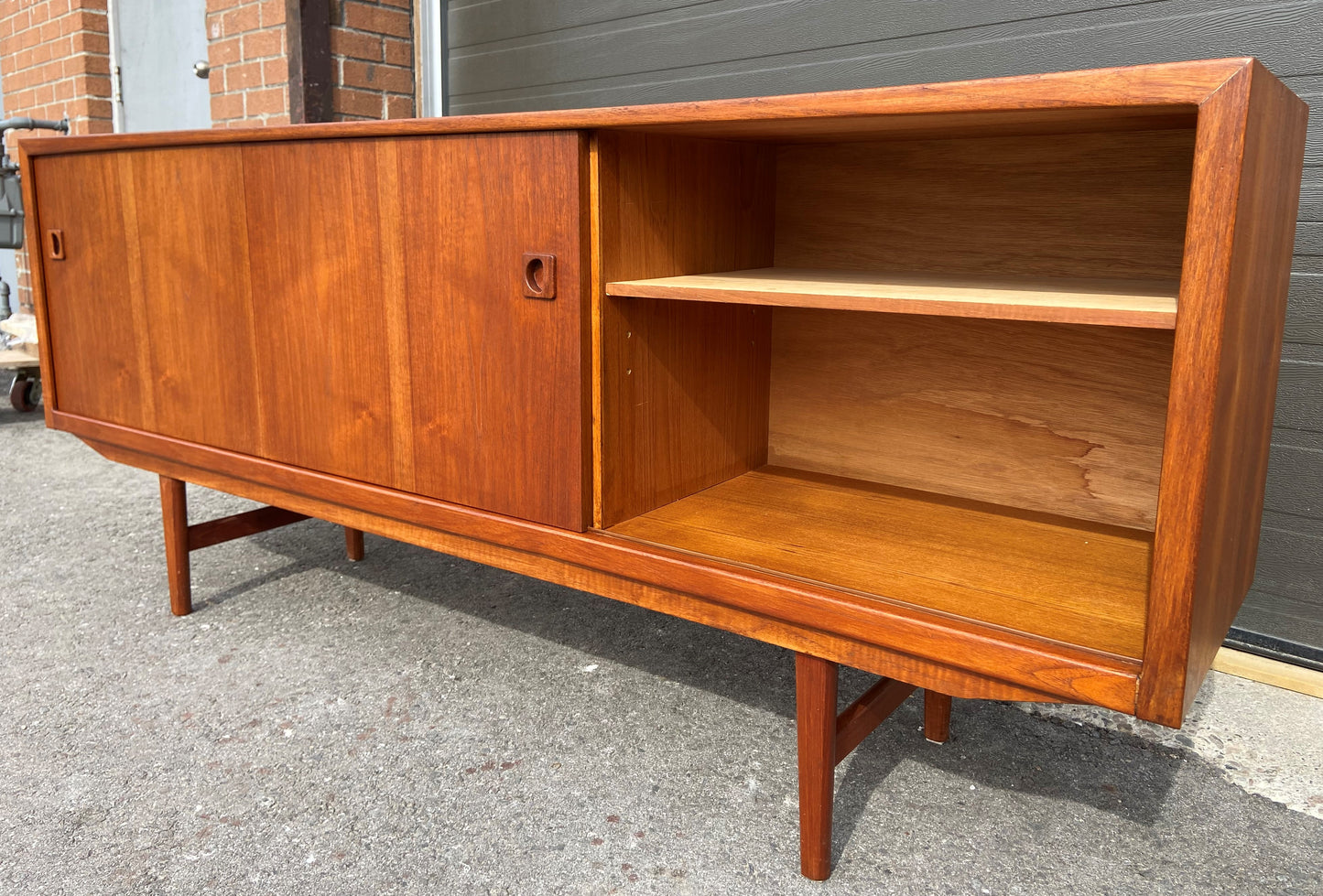 REFINISHED Danish Mid Century Modern Teak Sideboard Narrow, 6 ft