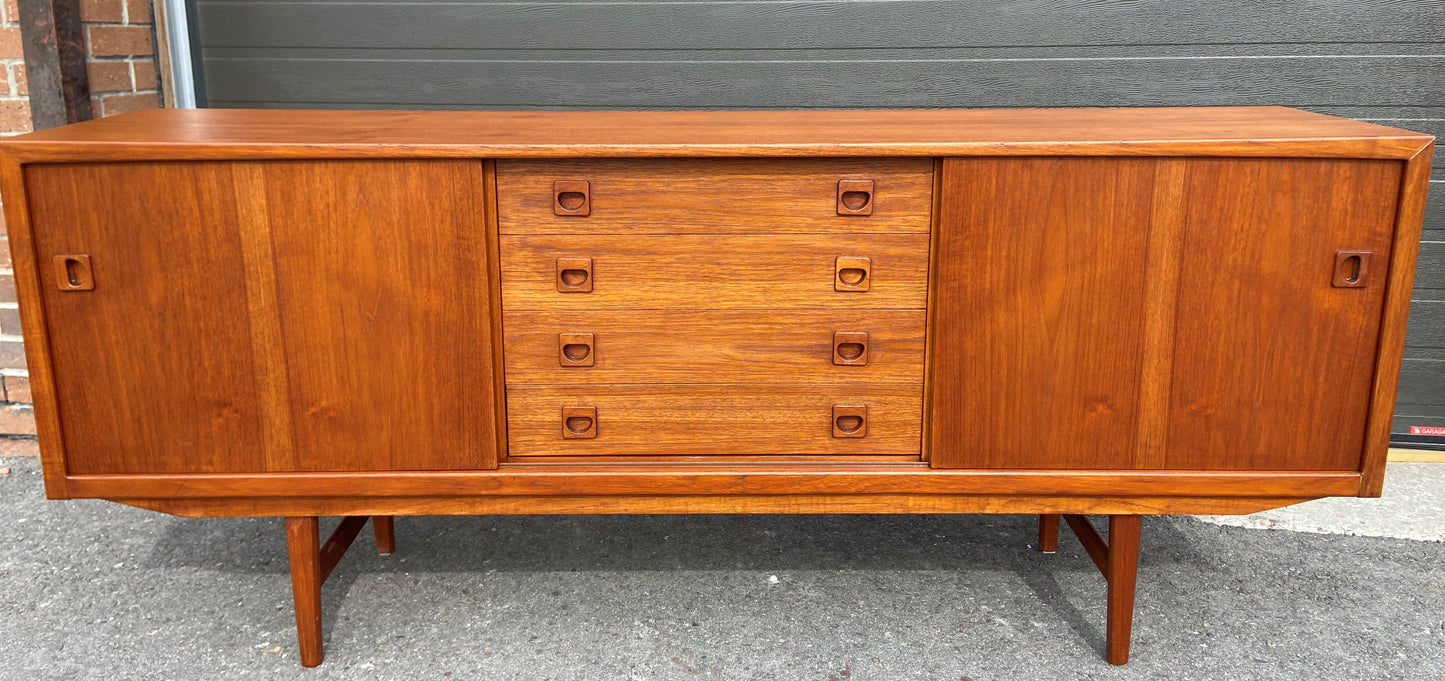 REFINISHED Danish Mid Century Modern Teak Sideboard Narrow, 6 ft