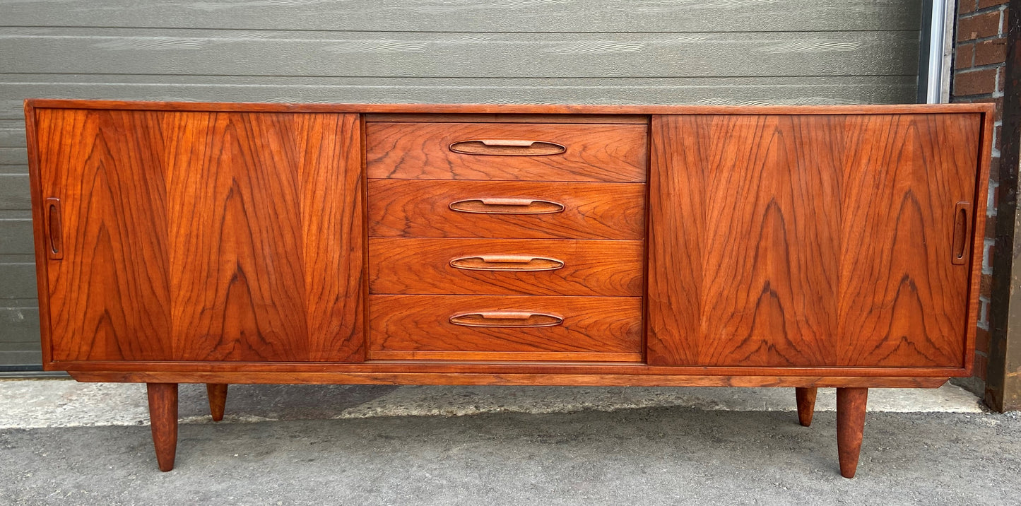 REFINISHED Danish MCM Teak Sideboard Credenza 70", Narrow, Perfect