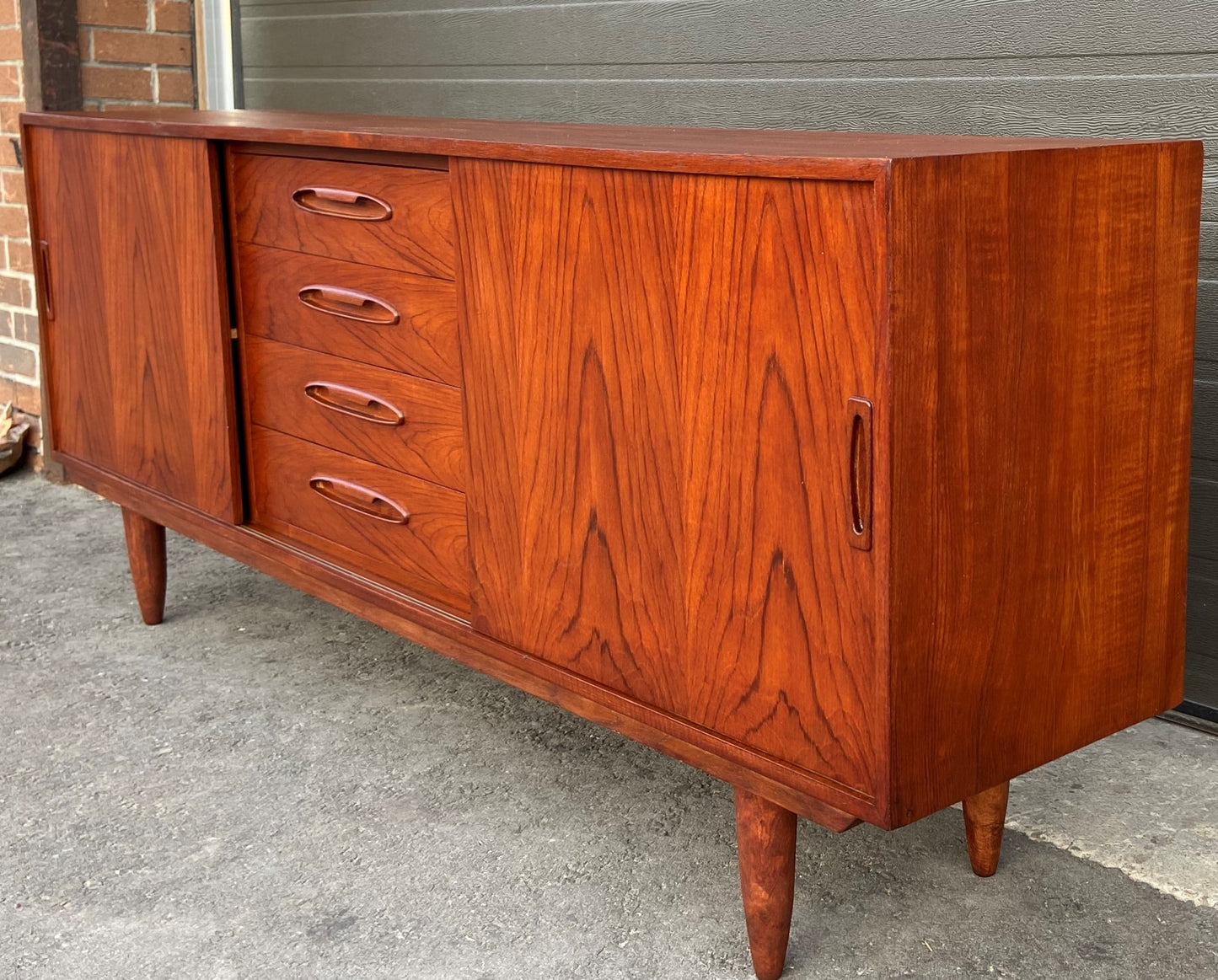 REFINISHED Danish MCM Teak Sideboard Credenza 70", Narrow, Perfect